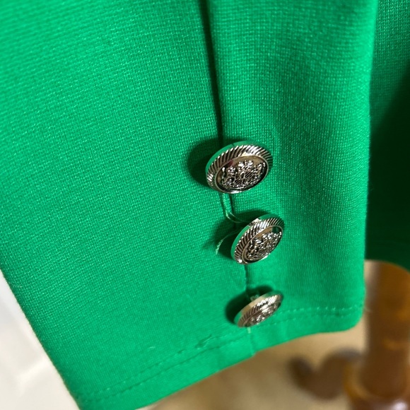 Kelly Green Double Notch Lapel Sharp Shoulder Pad Single Button Peplum Blazer - Picture 10 of 12